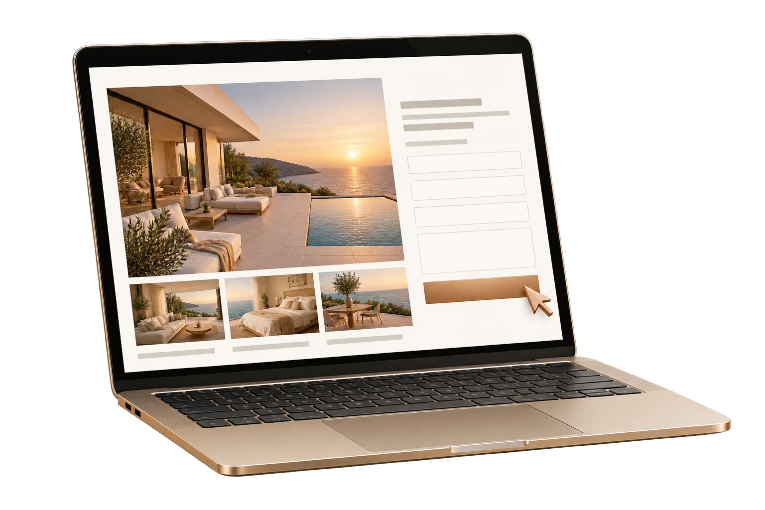 Leistungsseite mit Kontaktformular auf Laptop
