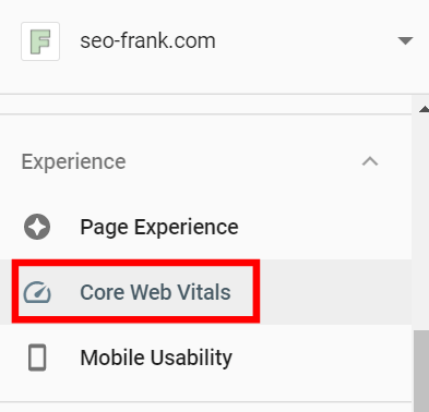 Google Search Console's core web vitals report