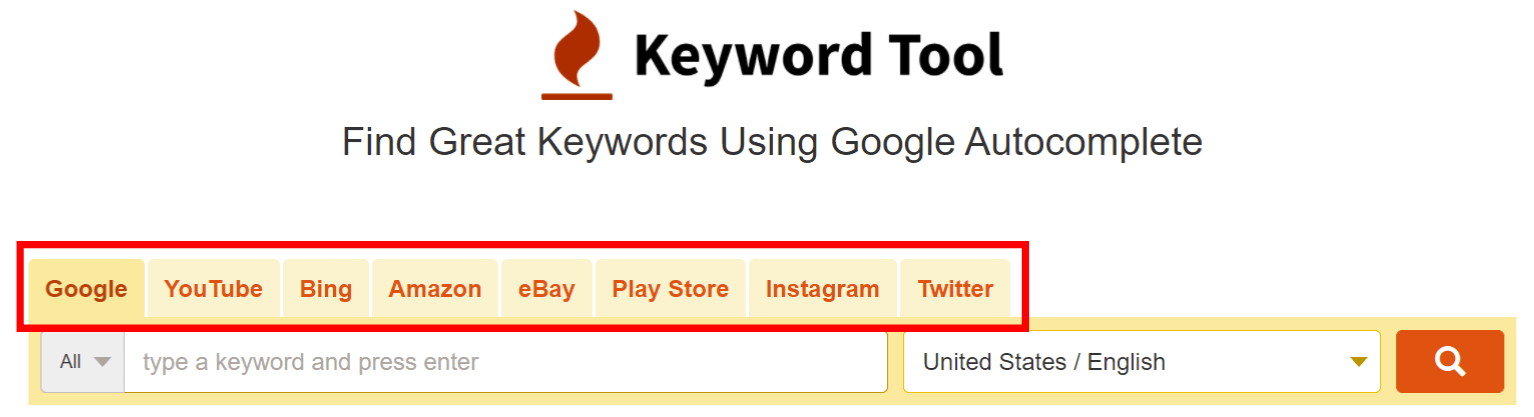 Keyword Tool's interface showing various auto suggest tabs