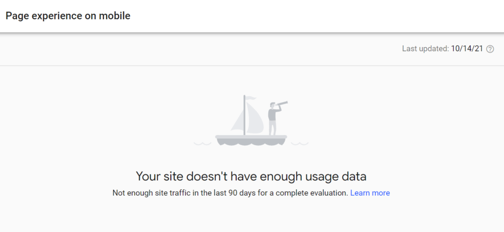 Google Search Console's page experience report showing not enough data