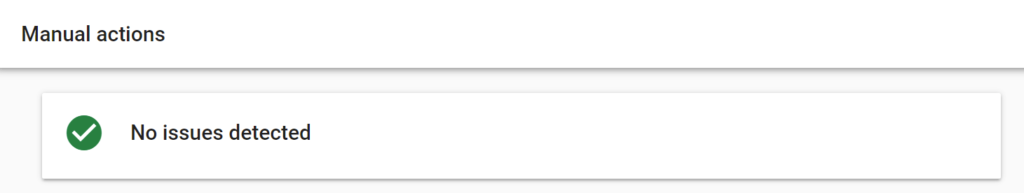 Google Search Console's manual actions report showing "no issues detected"