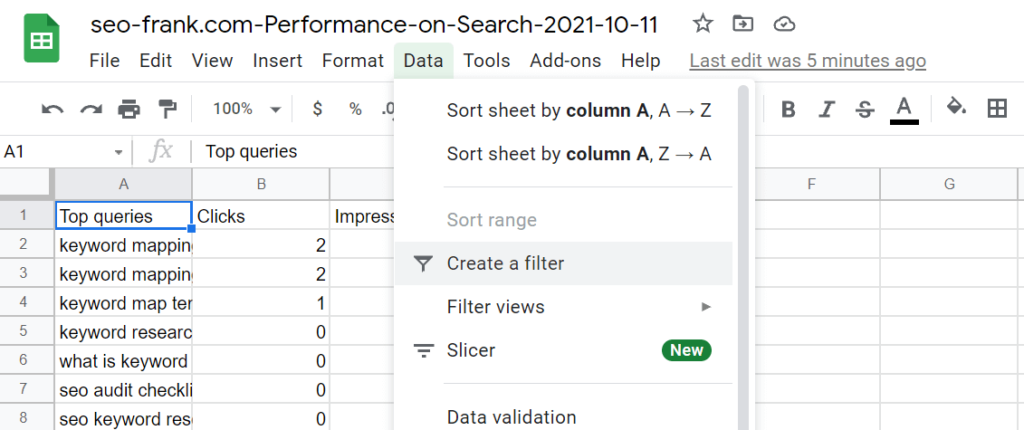 how to create a data filter in Google Sheets 