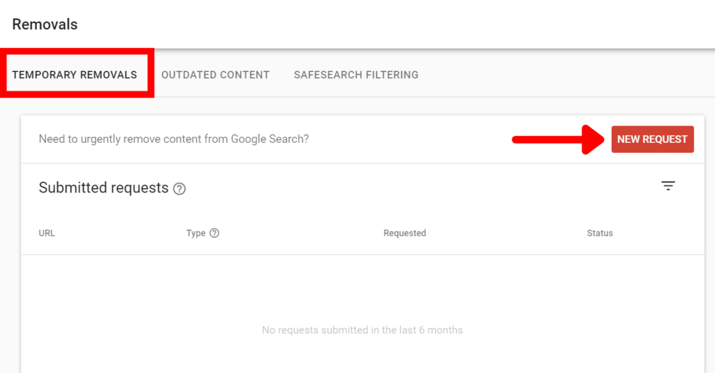 Google Search Console's URL removal tool