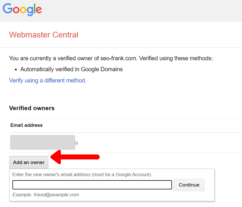Adding an owner in Google Webmaster Central