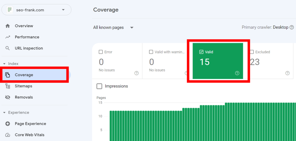 Google Search Console's index coverage report 