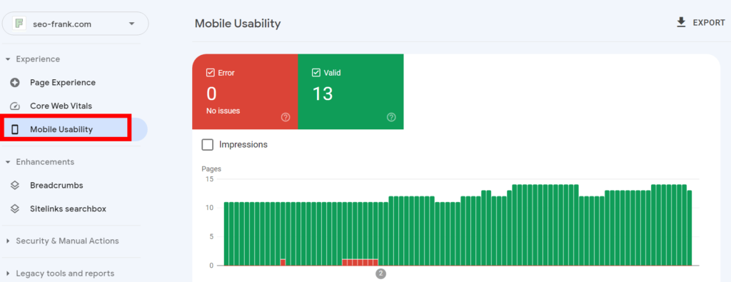 Google Search Console's mobile usability report