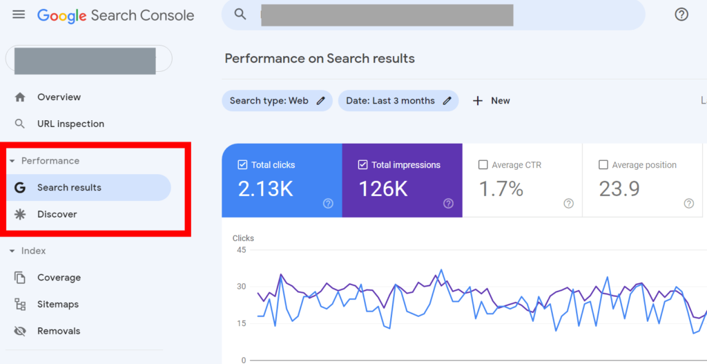 Google Search Console's performance report showing split reports under the "performance" tab