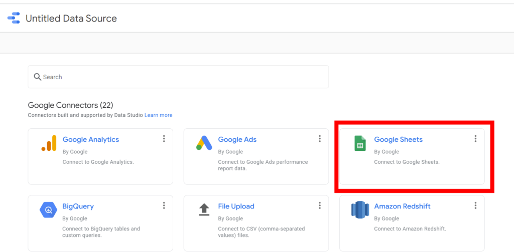 Google Sheets connector location to Google Data Studio