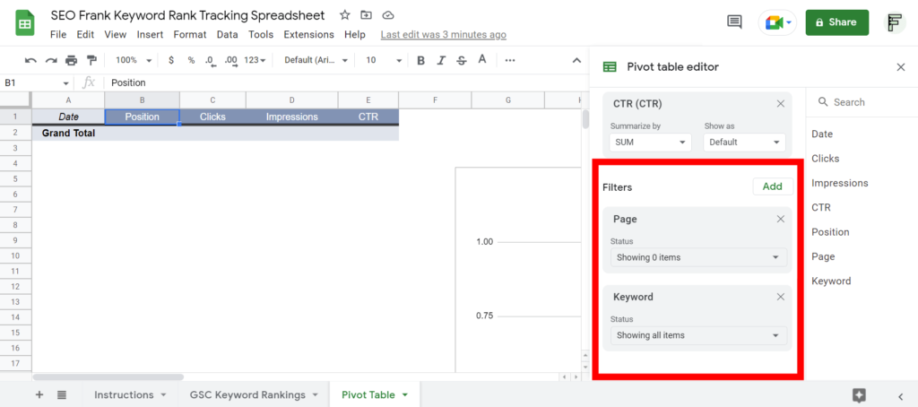 Pivot table page filter location