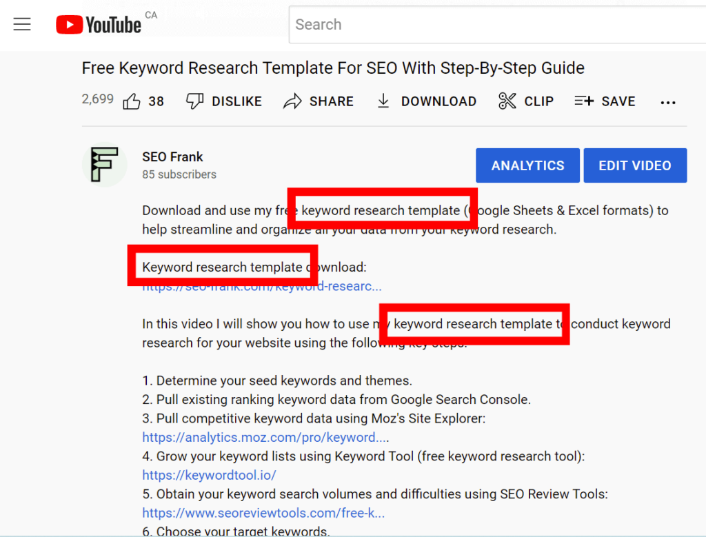 How to check for keywords in your competitor's video description