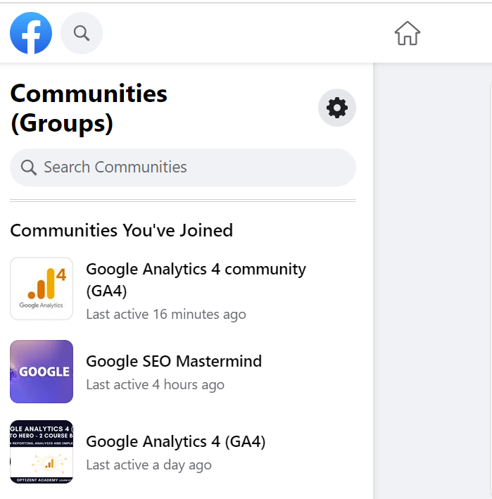 Facebook communities example page.