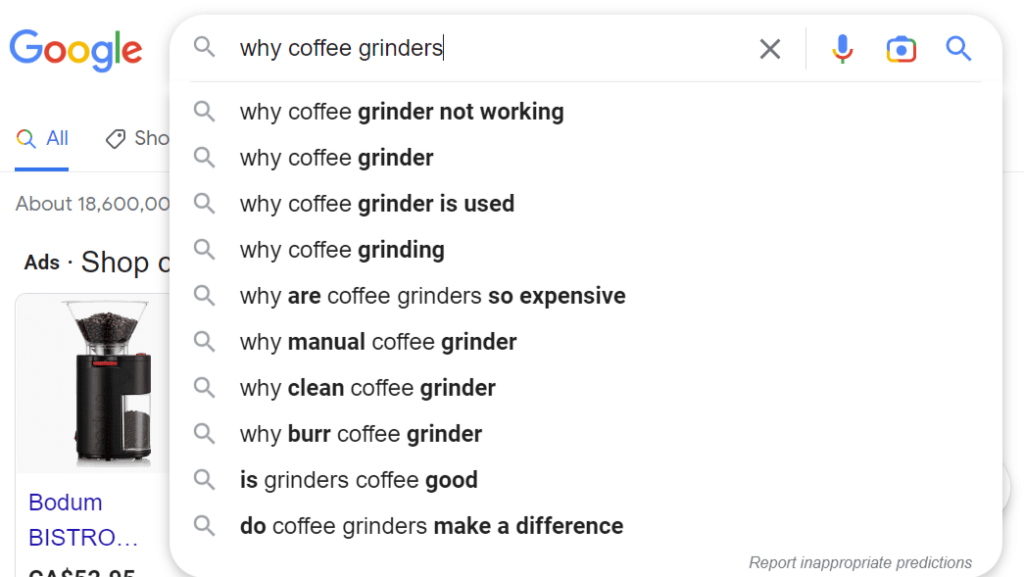 Google's auto-suggest feature example using "why".
