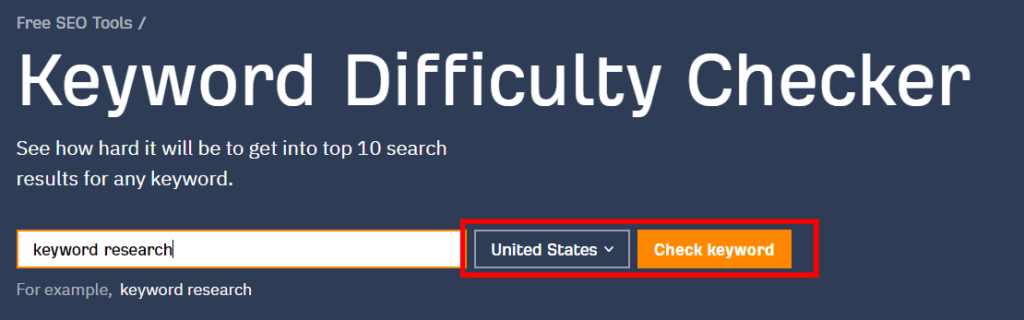 Ahrefs' keyword difficulty checker tool interface.