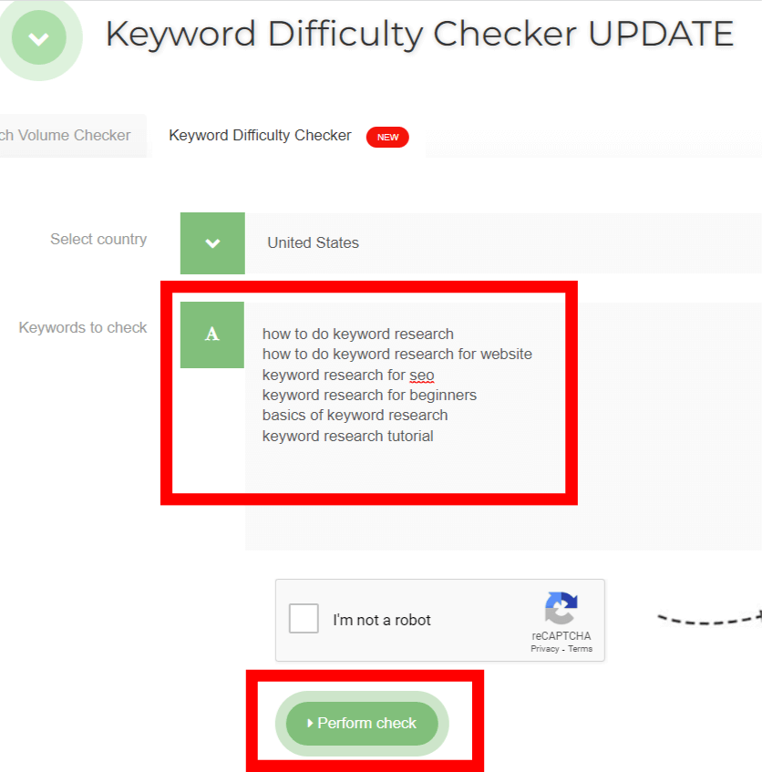 SEO Review Tools keyword difficulty checker interface.